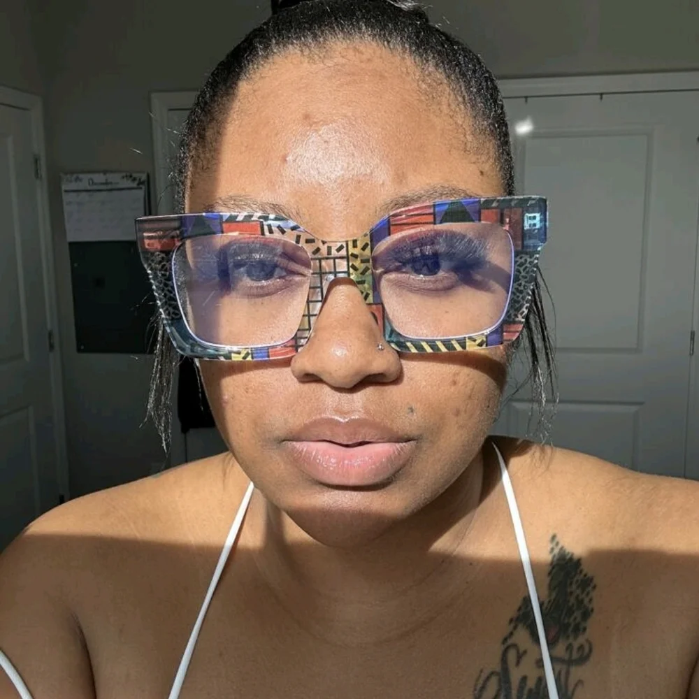 NEW Blue Multicolor Colorblock Oversized Fashion Glasses
